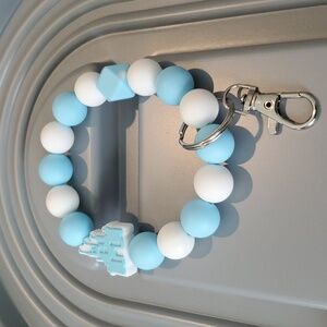 Blue Castle wristlet silicone beads and lobster claw clasp and ring NEW